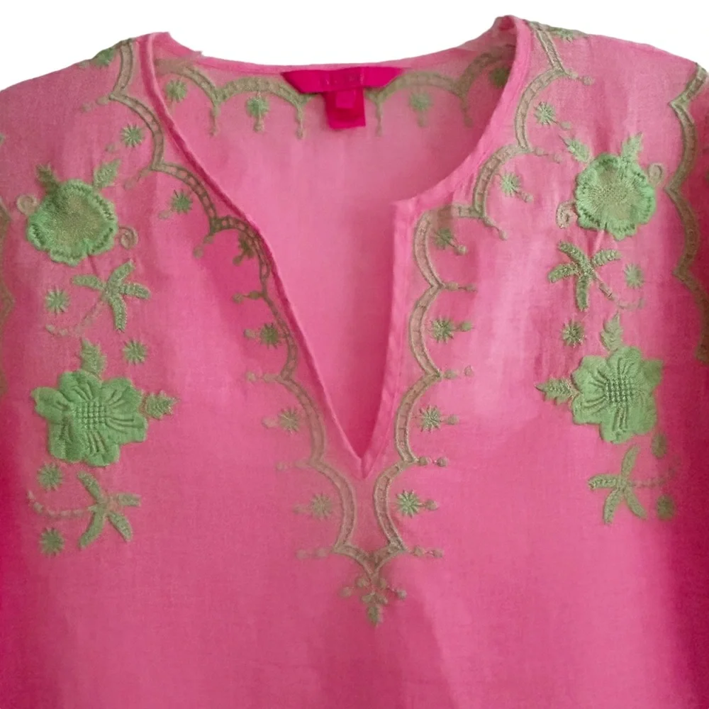 Lilly Pulitzer Cotton Candy Pink Lime Coby Linen Tunic M EPC - Picture 4 of 6